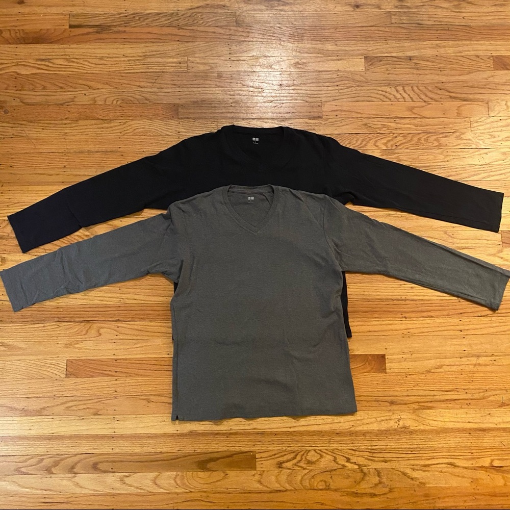 Lot of 2 Uniqlo thick vneck shirts